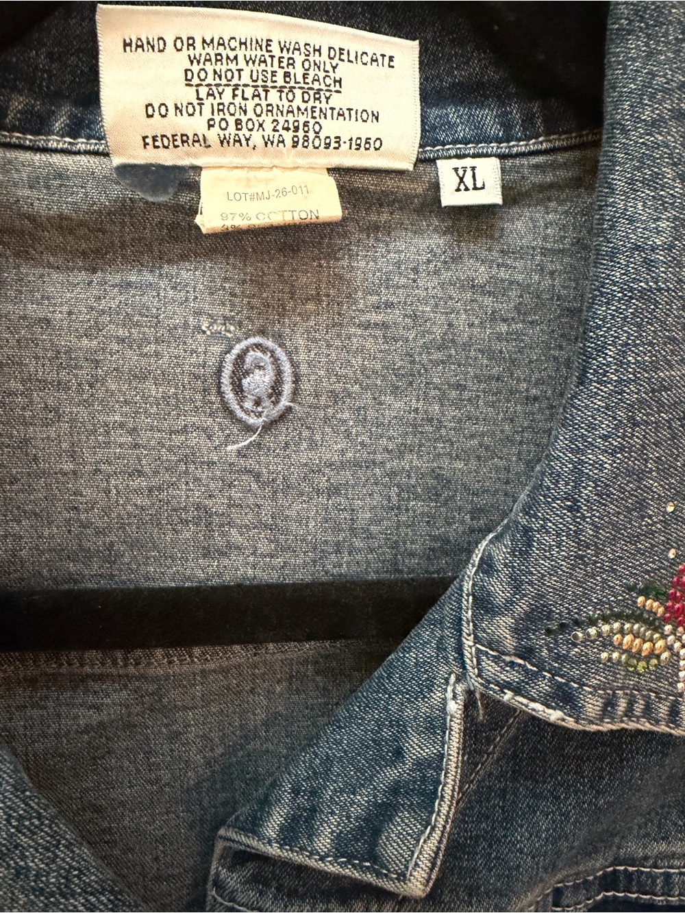 Christine Alexander Embroidered Floral Denim Jacket - Blue with Red Accents - Picture 4 of 5